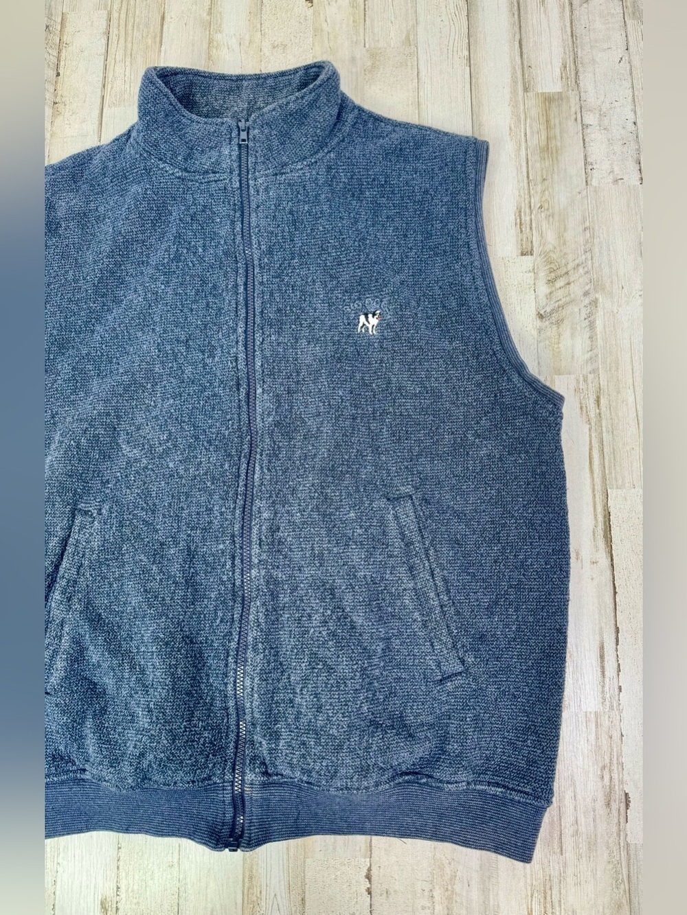 VTG Big Dogs Sweater Mens XL Blue Full Zip Mock Neck Pockets Vest Sleeveless - Picture 2 of 9
